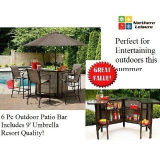 6 PC OUTDOOR BAR PATIO FURNITURE SET LAWN GARDEN PARTY CHAIRS W/ UMBRELLA  Other Products  