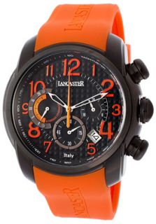 Lancaster Italy OLA0624BK NRAR  Watches,Mens Chronograph Black Textured Dial Orange Silicone, Chronograph Lancaster Italy Quartz Watches