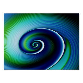 Blue Green Spiral Abstract Art Posters