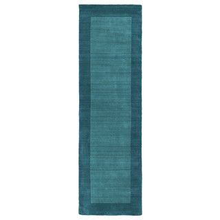 Hand tufted Borders Turquoise Wool Rug (26 X 89)