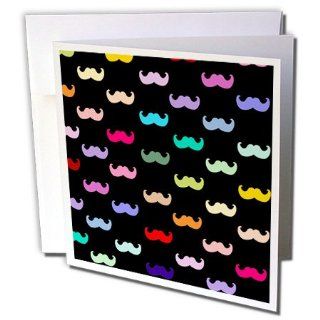 gc_56657_1 InspirationzStore Mustache Collection   Colorful Rainbow Mustache Pattern on Black aka multicolored multicolor ironic hipster mustaches   Greeting Cards 6 Greeting Cards with envelopes  Blank Greeting Cards 