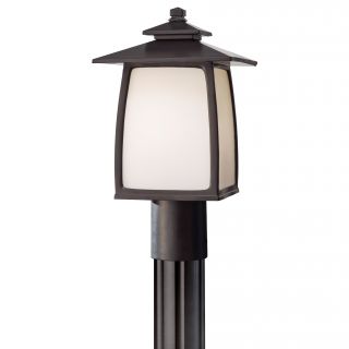 Wright House 1 light Oil Rubbed Bronze White Opal Etched Glass Outdoor Lantern Post