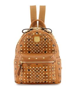 Gold Visetos Mini Leather Backpack, Cognac   MCM