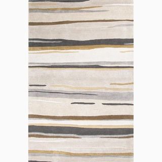 Handmade Abstract Pattern Gray/ Brown Wool/ Art Silk Rug (2 X 3)