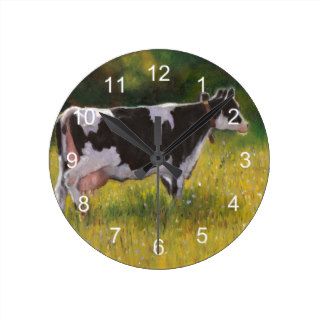 Holstein Dairy Cow Oil Pastel Painting Wall Clock