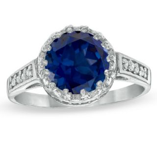 0mm Lab Created Blue Sapphire and White Topaz Crown Ring in Sterling