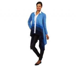 Isaac Mizrahi Live Cascade Front Sweater Coat with Stripe —