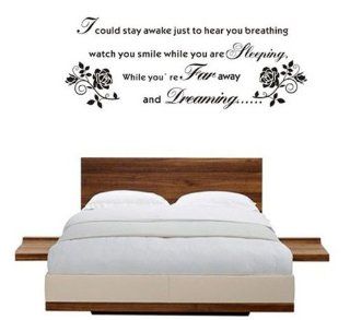 I Could Stay Awake Just to Here You Breathing Watch You Smile While You Are Sleeping While You're Far Away and Dreaming Wall Decal Sticker Living Room Stickers Vinyl Removable Black Color High 33cm Wide 88cm Left Direction Kitchen & Dining