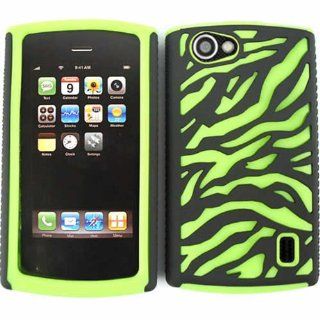 DUAL LINED HYBRID SKIN CASE FOR LG OPTIMUS M+ MS695 GREEN ZEBRA ON BLACK Cell Phones & Accessories