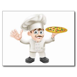 Italian pizza chef cartoon post card