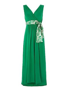 Marella Diadema sleeveless maxi dress printed tie waist Green