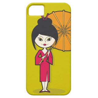 Geisha Lady cartoon on a green background iPhone 5 Case