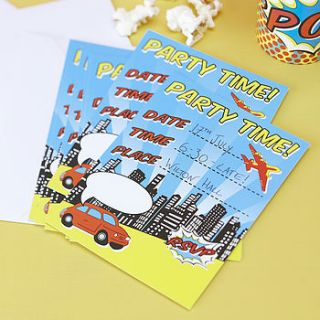superhero party invitations by ginger ray