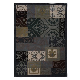 Trio Collection Blue Patchwork And Scrollwork Area Rug (5 X 7)