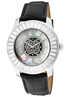 Croton CN207394SSMP  Watches,Womens White Crystal Light Black/White MOP Dial Black Genuine Leather, Casual Croton Quartz Watches