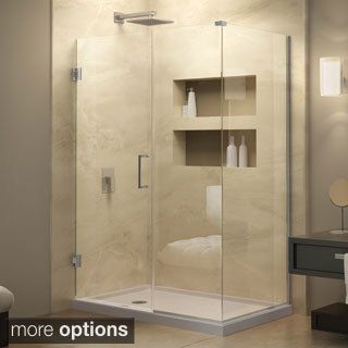 Dreamline Unidoor Plus 30.375   34.375 In. D X 60.5 In. W Frameless Hinged Shower Enclosure, Clear Glass
