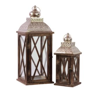 Brown Wooden Lattice Window Lantern (set Of 2)
