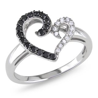 CT. T.W. Enhanced Black and White Diamond Heart Ring in 10K White