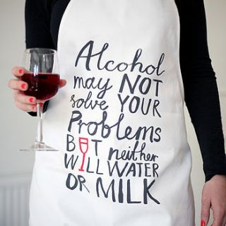 'alcohol may not solve problems' apron by karin Åkesson