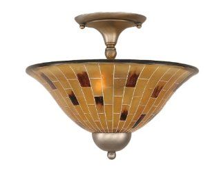 Toltec Lighting 120 BN 707 Two Bulb Semi Flush Mount Brushed Nickel Finish with Penshell Resin Shade, 12 Inch   Ceiling Pendant Fixtures  