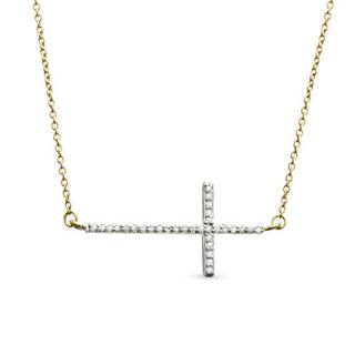 CT. T.W. Diamond Sideways Cross Necklace in 10K Gold   17   Zales