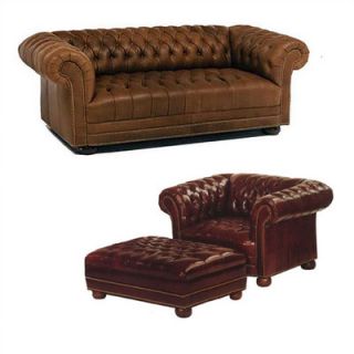 Distinction Leather Tufted Chesterfield Short Leather Sofa and Chair