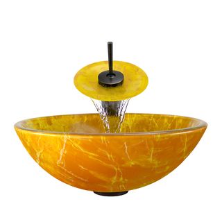 Polaris Sinks Goldtone And Yellow Glass/ Oil Rubbed Bronze 4 piece Bathroom Ensemble