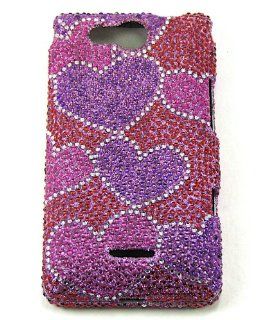 LG LUCID 4G VS840 VS 840 Faceplate Face Plate Housing Snap on Snapon Protective Hard Case Shield FULL Diamonds Jewel Rhinestone Bling HOT PINK AND PURPLE HEARTS VALENTINE DESIGN Cell Phones & Accessories