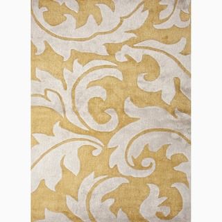 Hand made Abstract Pattern Yellow/ Ivory Wool/ Art Silk Rug (9x12)