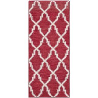 Safavieh Hand woven Moroccan Dhurries Red/ Ivory Wool Rug (26 X 8)
