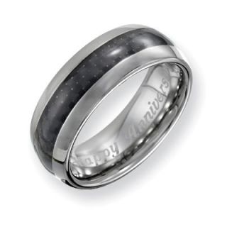 Mens 8.0mm Engraved Stainless Steel with Carbon Fiber Inlay Wedding