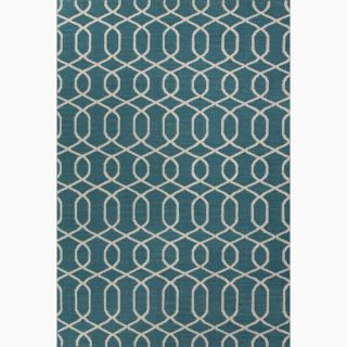 Handmade Geometric Pattern Deep Lake Blue/ Ivory Wool Rug (3.6 X 5.6)