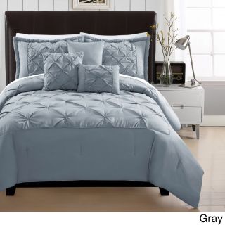 Private Label Demi 6 piece Polyester Pintuck Comforter Set Grey Size Queen