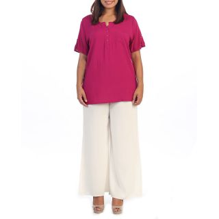 Hadari Womens Fuchsia Short Sleeve Henley Tunic