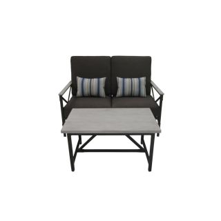 Garden Treasures 2 Piece Arrowhead Springs Gray Steel Patio Loveseat and Coffee Table with Cushions