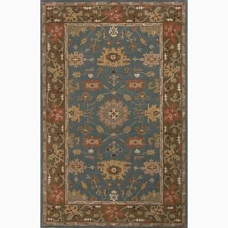Hand made Blue/ Brown Wool Easy Care Rug (5x8)