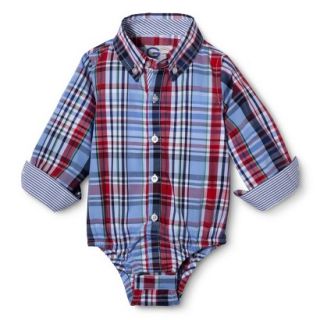 G Cutee Newborn Boys Long Sleeve Plaid Button Down Shirtzie   Blue/Red 3 6 M