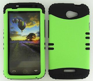 Cell Phone Skin Case Cover For Htc One X S720e Neon Lime Green    Black Rubber Skin + Hard Case Cell Phones & Accessories