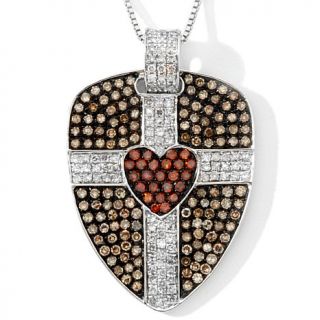 1.95ct Champagne, Red and White Diamond Sterling Silver "Heart Shield&quot