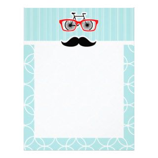 Funny Baby Blue Hipster Mustache Letterhead Template