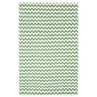 Hand Woven Flat Weave Green Electro Wool Rug (10 X 14)