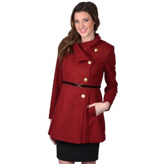 Jessica Simpson Womens Asymmetrical Button Belted Coat