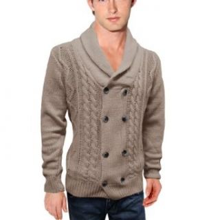 Men Shawl Collar Double Breasted Ribbing Detail Cable Knit Sweater at  Men�s Clothing store