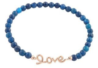 925 Sterling Silver Ladies Navy with Rose Gold Small Script Love Charm Beaded Stretch Bracelet Jewelry