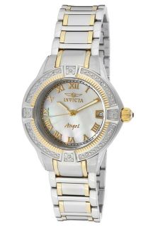Invicta 12805  Watches,Womens Angel Diamond White Mother Of Pearl Dial Stainless Steel & 18K Gold Plated SS, Casual Invicta Quartz Watches