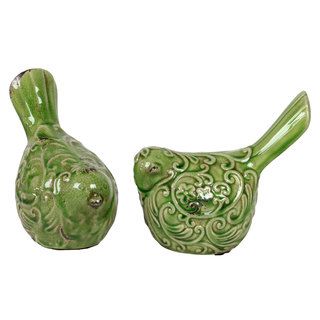 Antique Green Ceramic Birds (set Of 2)