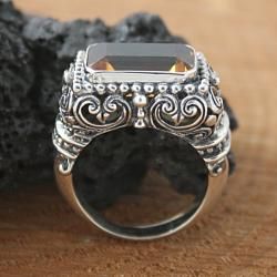 Sterling Silver Beaded Citrine Bali Ring (Indonesia) Rings