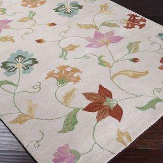 Hand tufted Beige Floral Traditional Wool Rug (67 X 910)