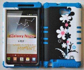 Hybrid Silicone Rubber Blue + Cover Case Flower Design for At&t Samsung Galaxy Note I717 Cell Phones & Accessories