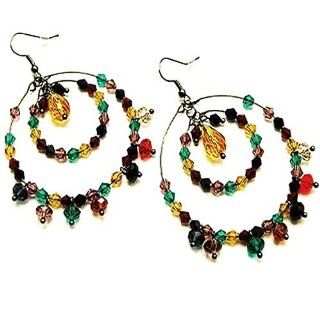 Large 3 Inch Multicolor Bohemian Style Hoop Earrings Jewelry